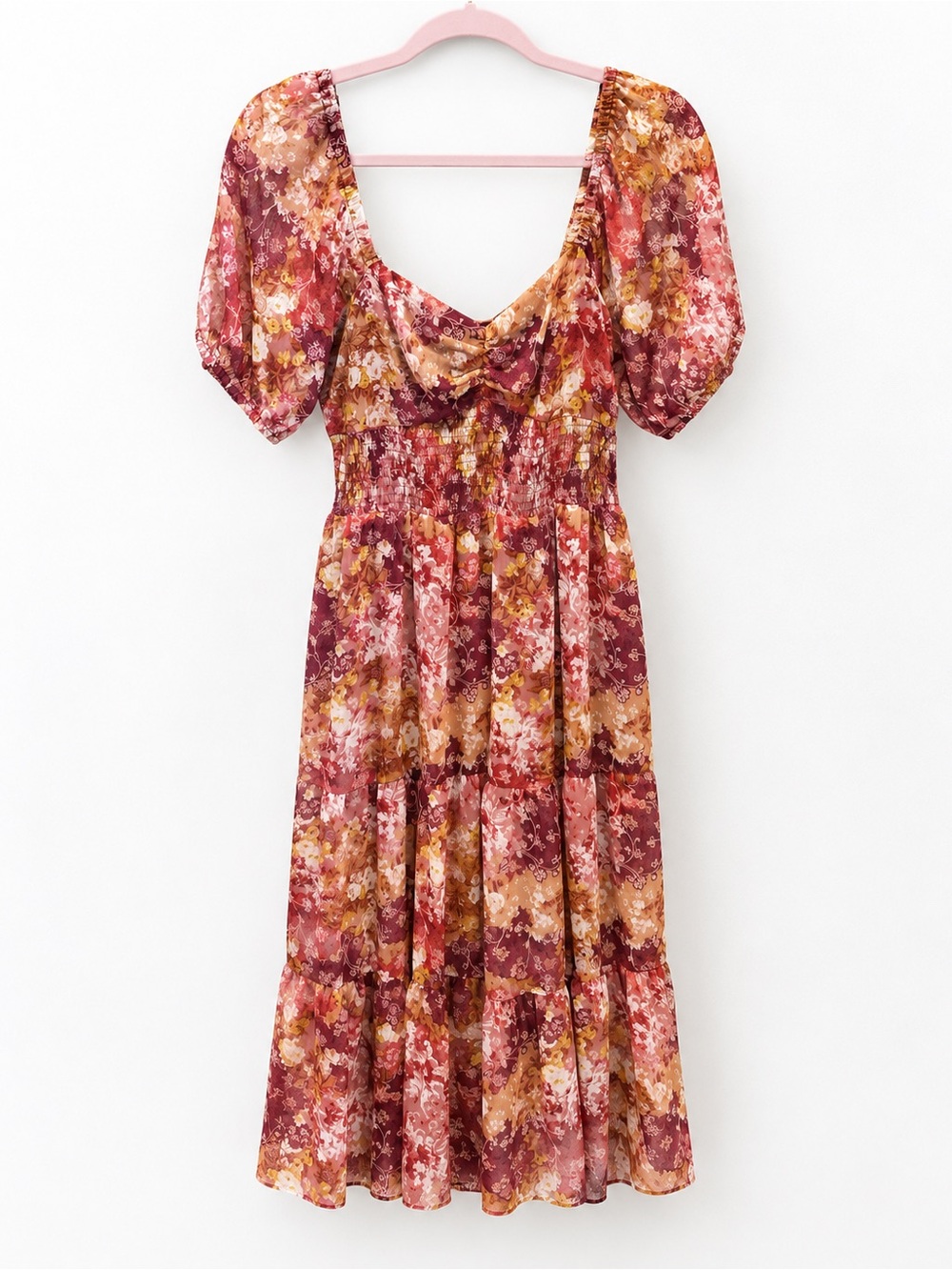 LC Lauren Conrad Floral Puff Sleeve Tiered Midi Dress